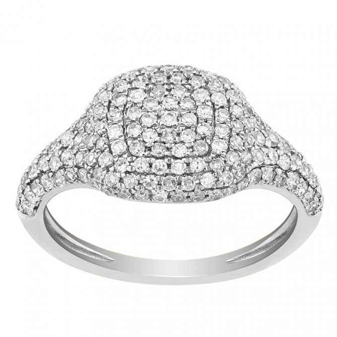 Diamond Pavé Cushion Shaped Ring in White Gold, Size 4