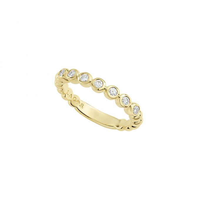 LAGOS 18K Yellow Gold Caviar Diamond 3mm Stack Ring