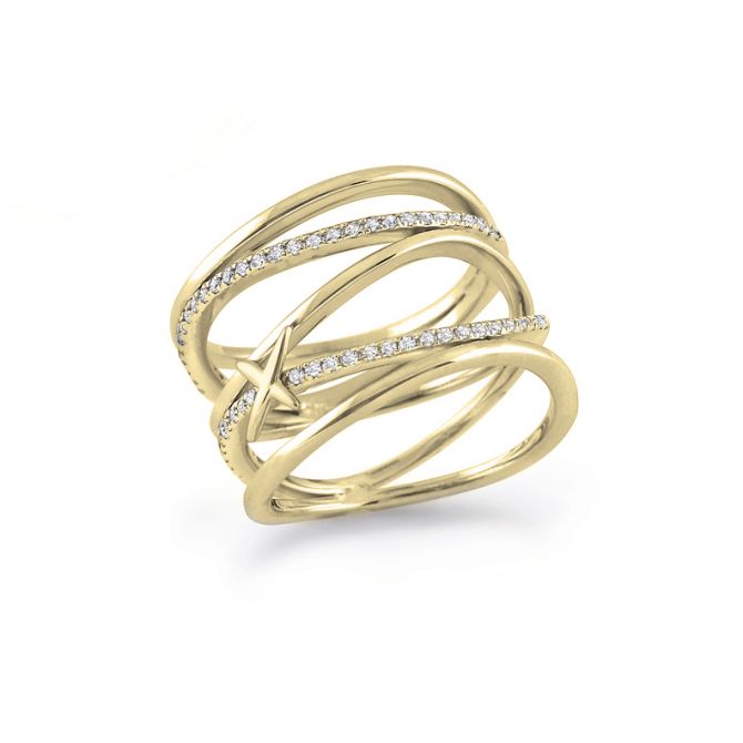 Diamond & Yellow Gold 5 Row Crisscross Ring