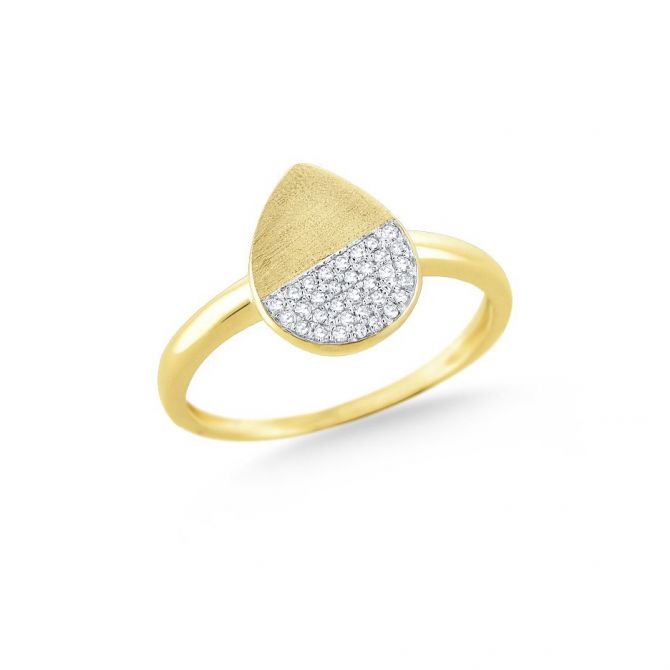 14K Yellow & White Gold Diamond Pavé Teardrop Ring