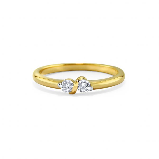 14K Yellow Gold Diamond 2 Stone Twist Ring