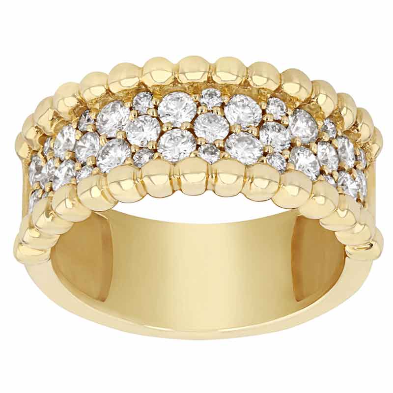 Diamond Pavé 3 Row Ring with Beaded Edge in Yellow Gold | Borsheims