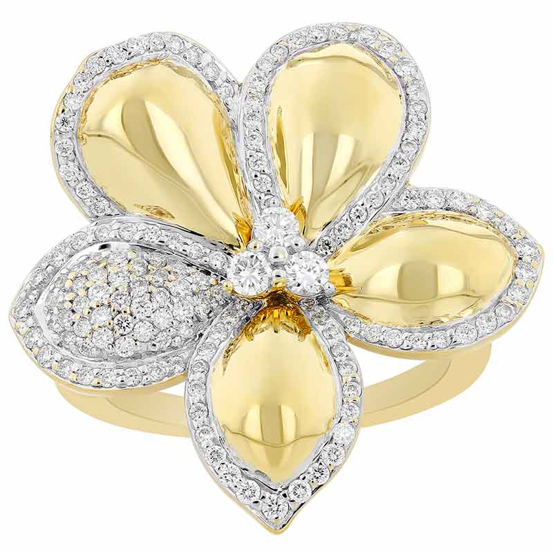 Diamond Pave Flower Cocktail Ring In Yellow Gold 