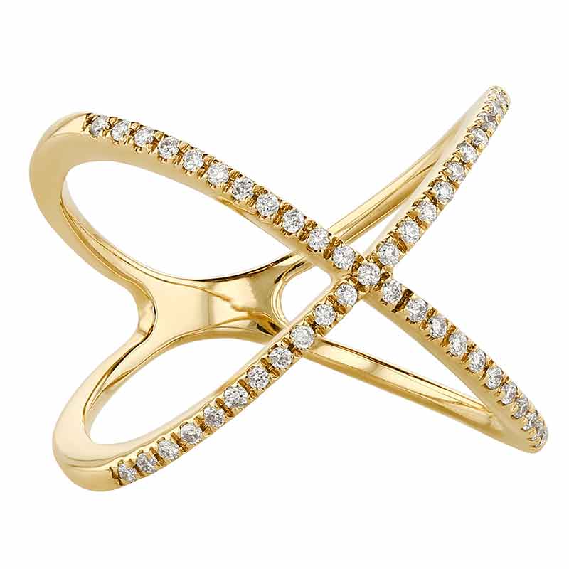 Diamond Pavé X Ring in Yellow Gold | Borsheims