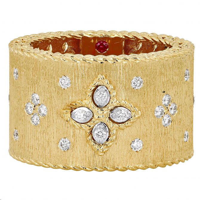 Roberto Coin Venetian Princess Ring in Satin Yellow Gold with Diamonds