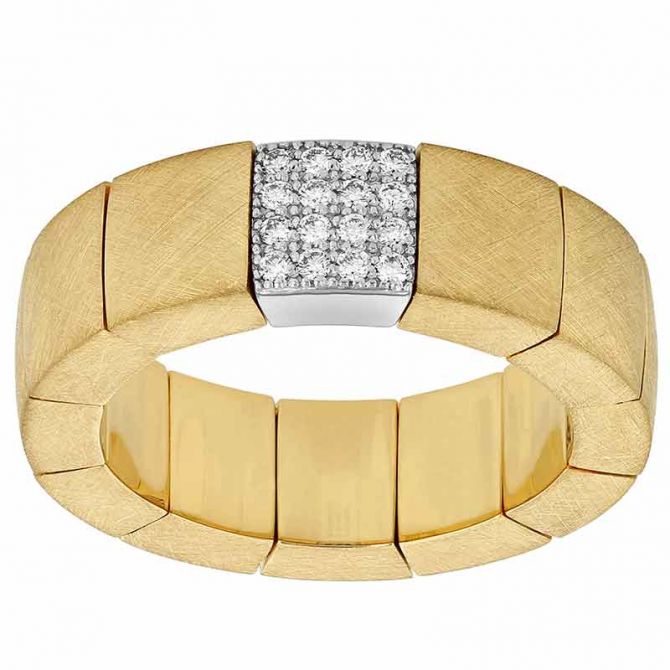 Roberto Demeglio Scacco Stretch Ring in Matte Yellow Gold with Single Diamond Station