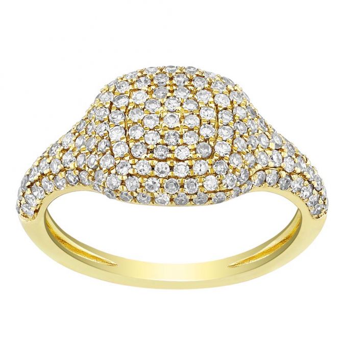 Diamond Pavé Cushion Shaped Ring in Yellow Gold