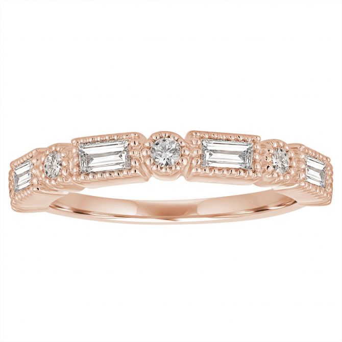 Baguette & Round Diamond Milgrain Rose Gold Ring by My Story