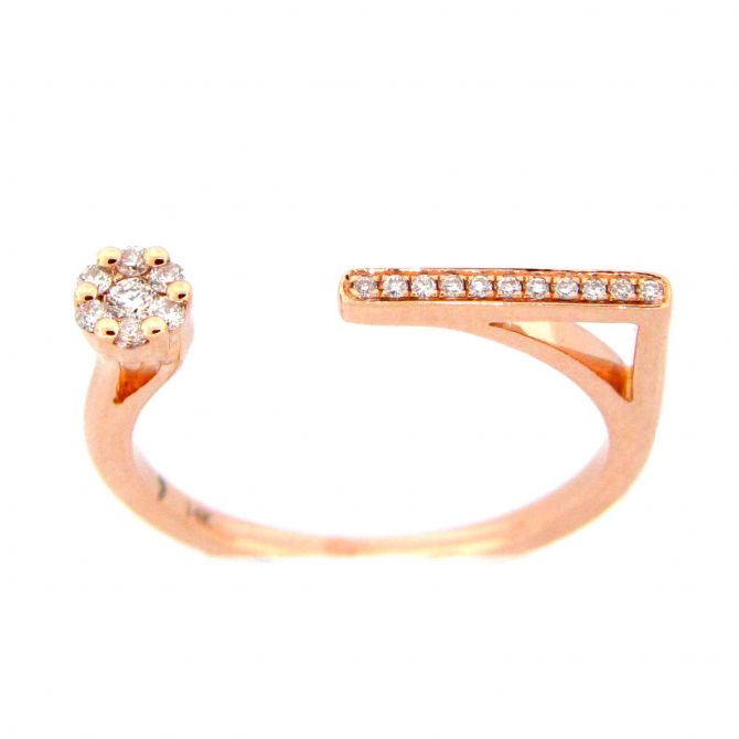 Diamond Pavé Dot Dash Open Cuff Ring in Rose Gold