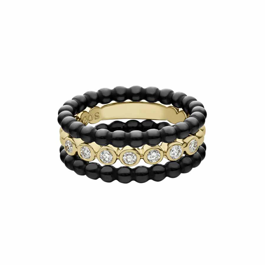 LAGOS Black and Gold Caviar Stacking Rings Set Borsheims