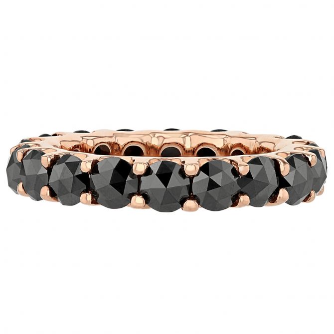 Round Rose Cut Black Diamond Eternity Ring in Rose Gold