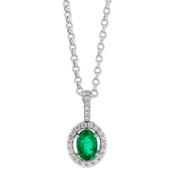 14K White Gold Oval Emerald & Diamond Pendant | Borsheims