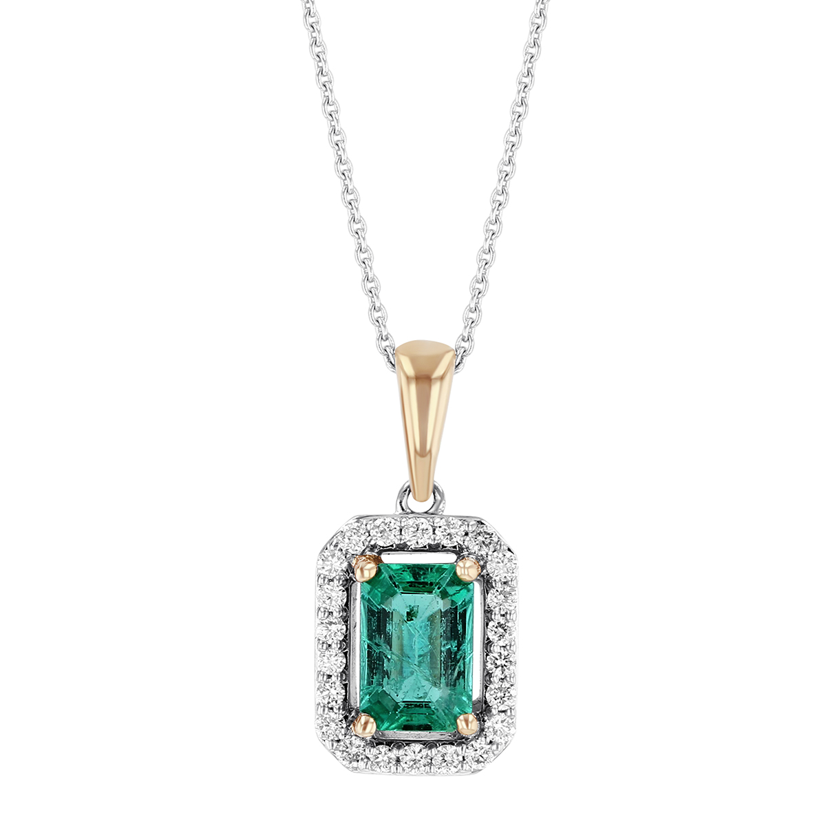 14K White & Yellow Gold Emerald Cut Emerald & Diamond Frame Pendant ...