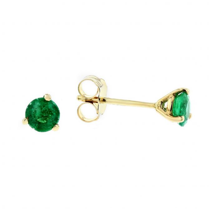 14K Yellow Gold Emerald Stud Earrings