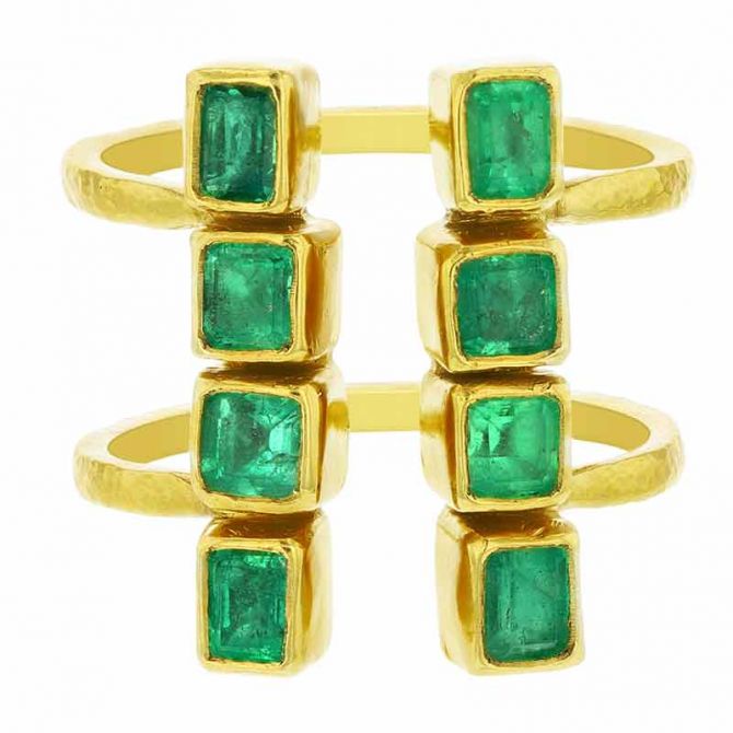 Gurhan 24K Yellow Gold Emerald Cube Double Shank Cuff Ring