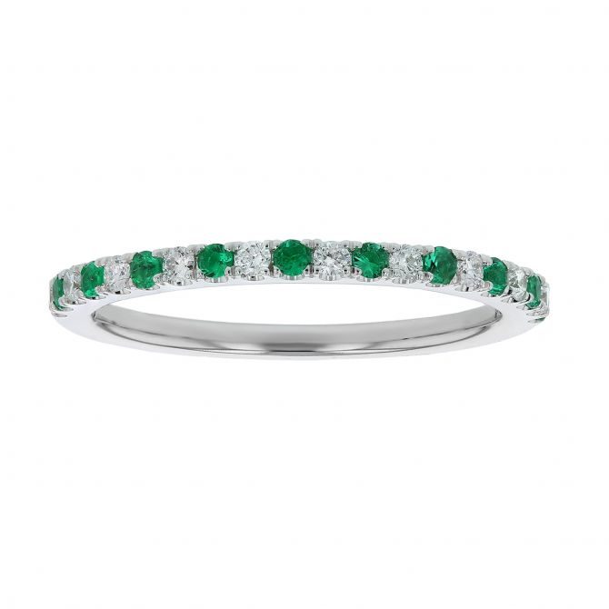 Emerald & Diamond Alternating Ring in White Gold