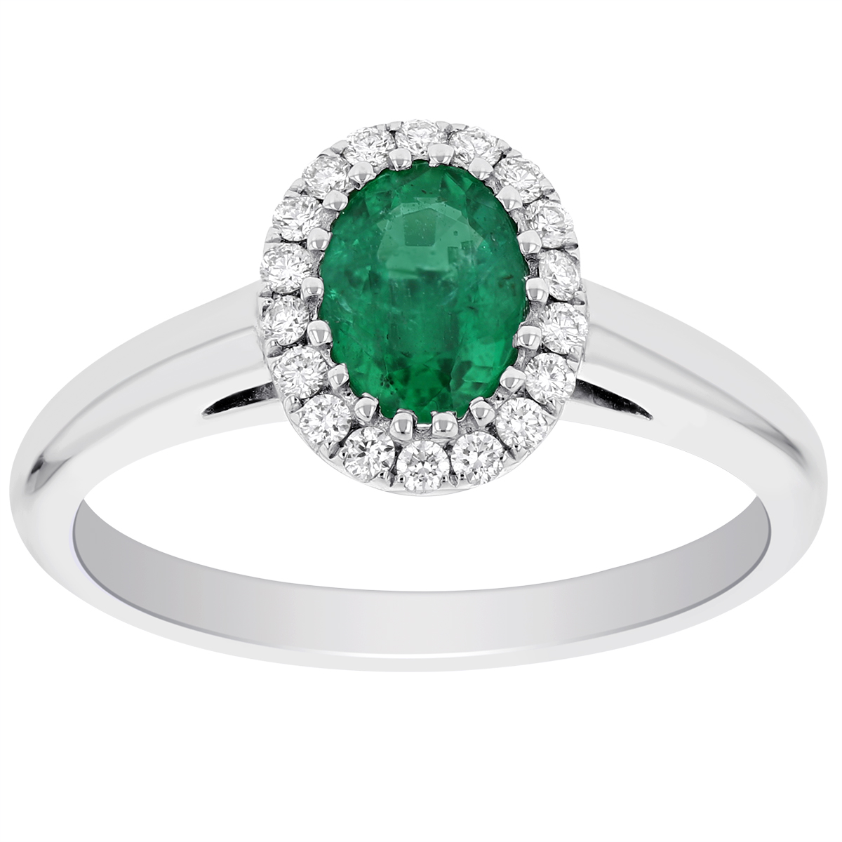 Oval Emerald & Diamond Halo Ring in White Gold | Borsheims