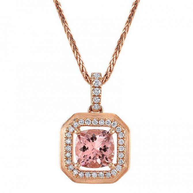 Cushion Lotus Garnet & Diamond Halo Pendant in Rose Gold, 18"