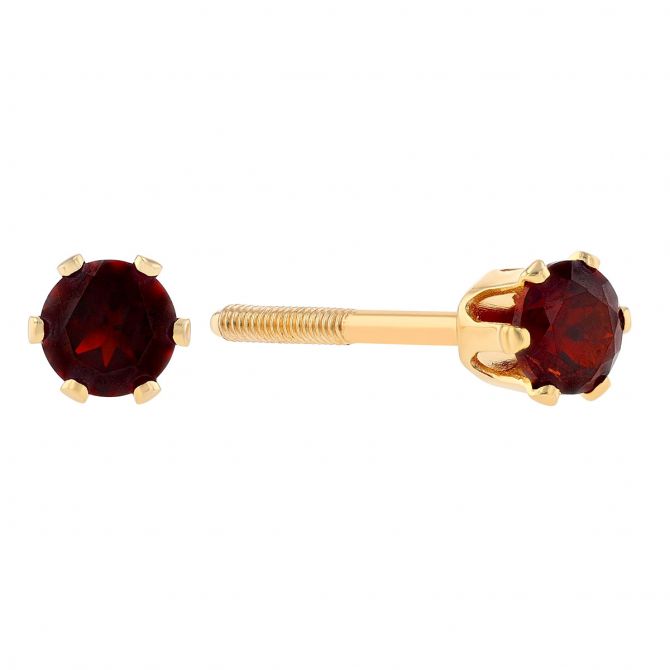 Children's Garnet Stud Earrings in Yellow Gold