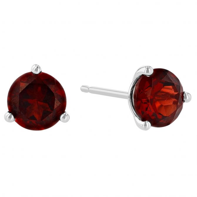 Round Garnet Stud Earrings in White Gold, 6mm