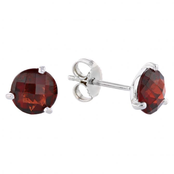 14K White Gold Round Garnet Stud Earrings