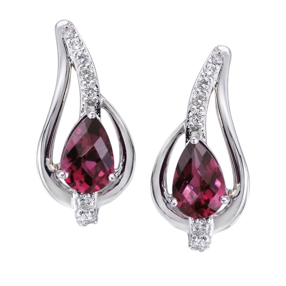 Pear Shaped Rhodolite Garnet & Diamond Open Teardrop Earrings in White ...