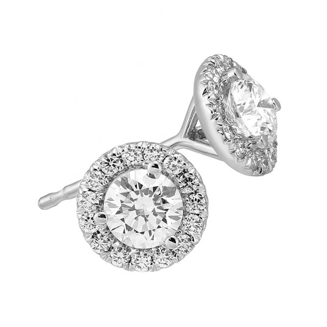 Halo Diamond Stud Earrings in White Gold, .50 cttw