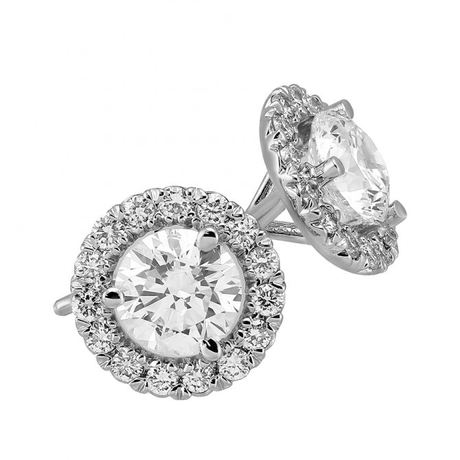 Halo Diamond Stud Earrings in White Gold, 1 cttw