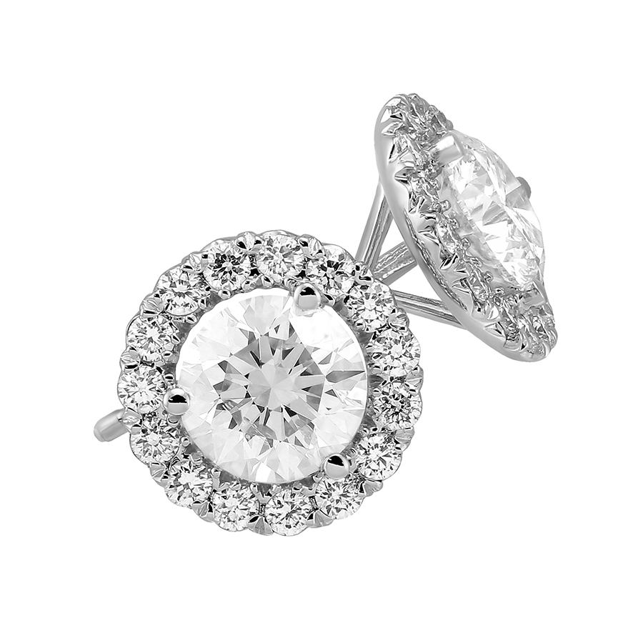 14K White Gold Halo Diamond Stud Earrings, 1.62cttw | Borsheims