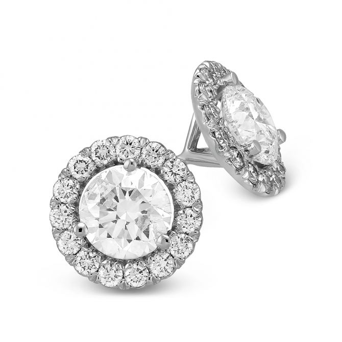 Halo Diamond Stud Earrings in White Gold, 1.50 cttw