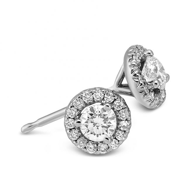 14K White Gold Halo Diamond Stud Earrings, 0.32cttw