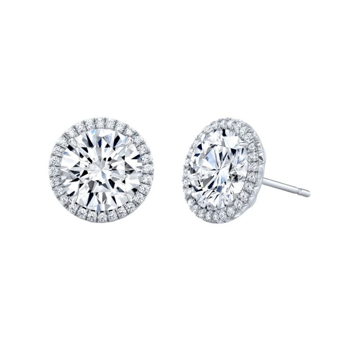 Rahaminov Round Diamond & Halo Stud Earrings in White Gold, 4.28 cttw