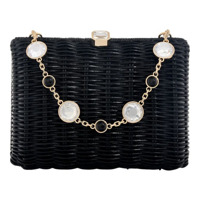 Judith Leiber Hailey Wicker Natural Stone Basket Clutch, Black