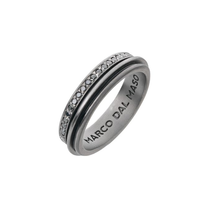 Marco Dal Maso Acies Black Diamond & Black Enamel Ring in Oxidized Silver, Size 9