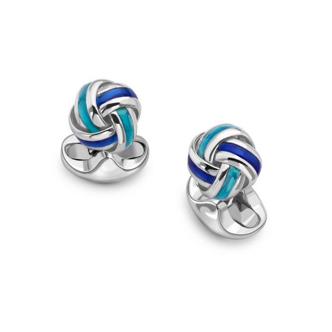 Deakin & Francis Sterling Silver Blue Enamel Knot Cufflinks