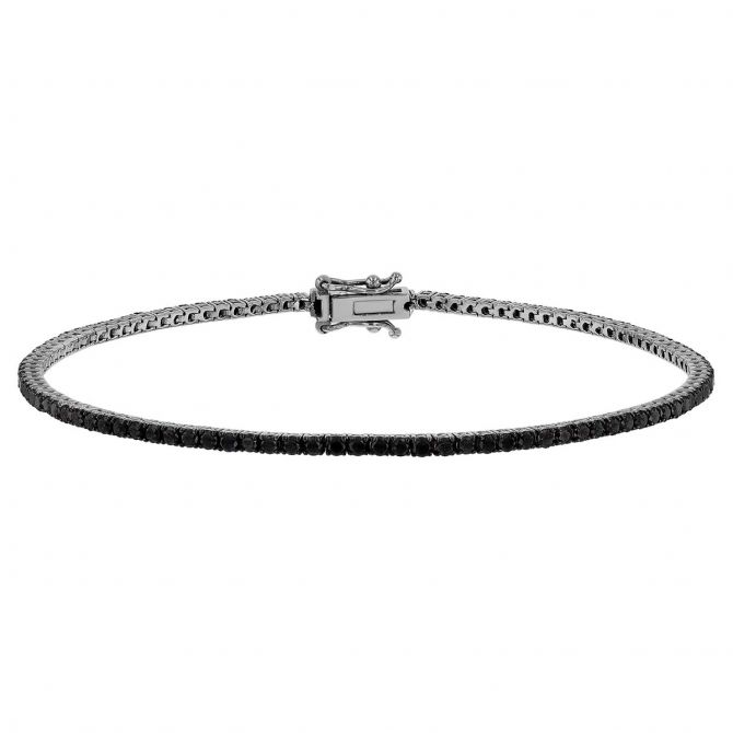 Round Black Diamond Tennis Bracelet in White Gold, 8", 2.65 cttw