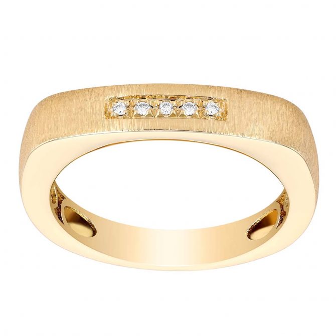 Men's Diamond 5 Stone Square Edge Ring in Yellow Gold