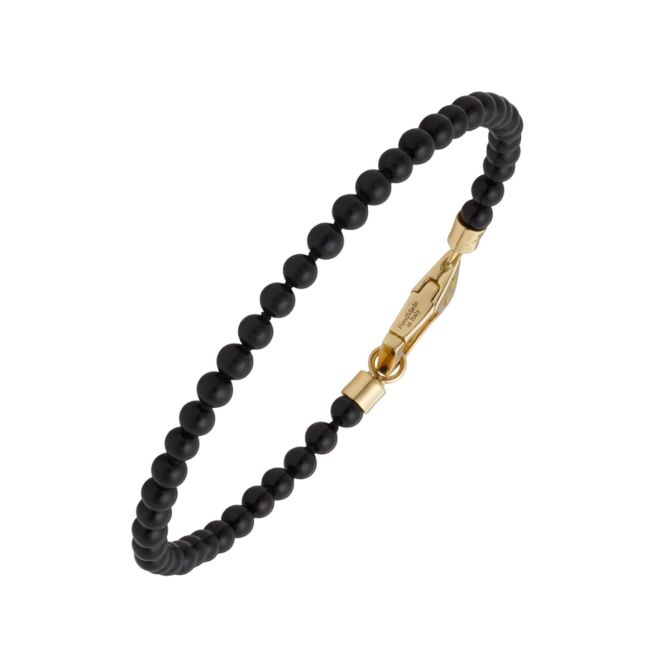 Marco Dal Maso Black Onyx Chalcedony Bead Bracelet in Yellow Gold, 8"