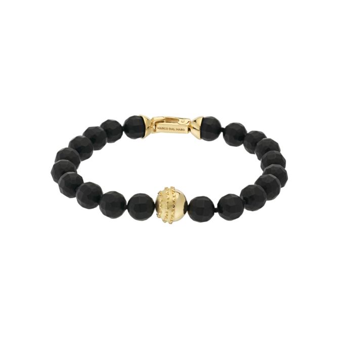 Marco Dal Maso Icon Black Onyx Chalcedony Beaded Bracelet in Yellow Gold, 8"