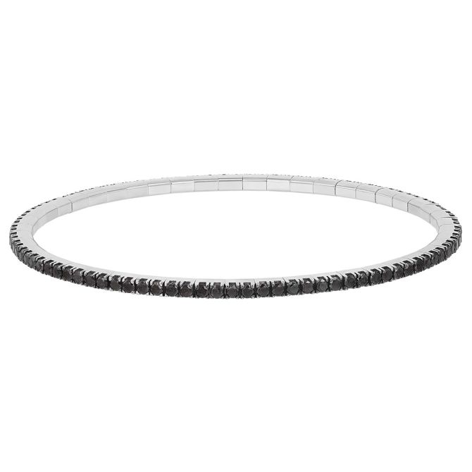 Demeglio Extensible Men's Black Diamond Stretch Tennis Bracelet in White Gold, 2.85 cttw