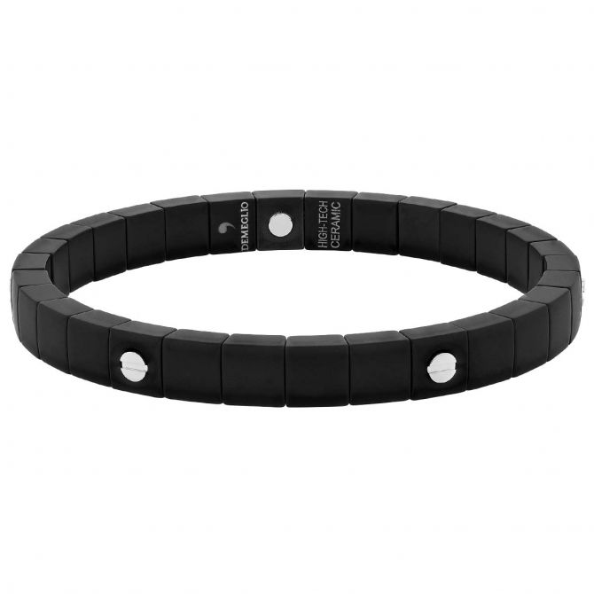 Demeglio White Gold Dot Station Bracelet in Black Ceramic