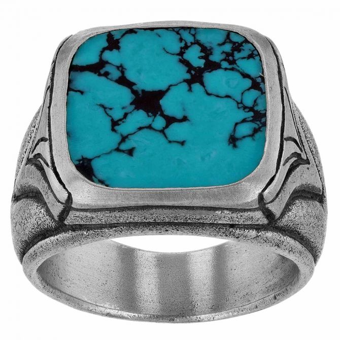 John Varvatos Turquoise Signet Ring in Sterling Silver