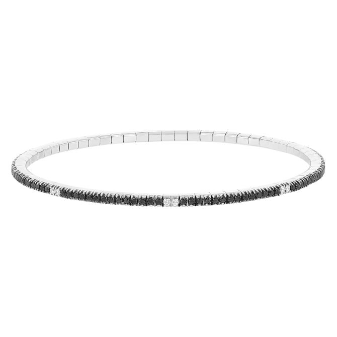 Demeglio Extensible Black & White Diamond Station Stretch Tennis Bracelet in White Gold