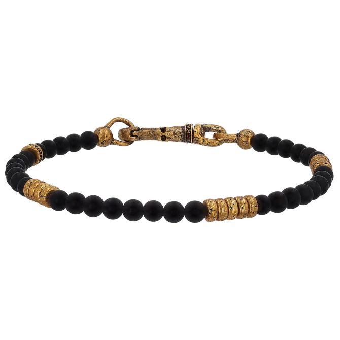 John Varvatos Black Onyx Chalcedony & Brass Station Bracelet, 8.25"