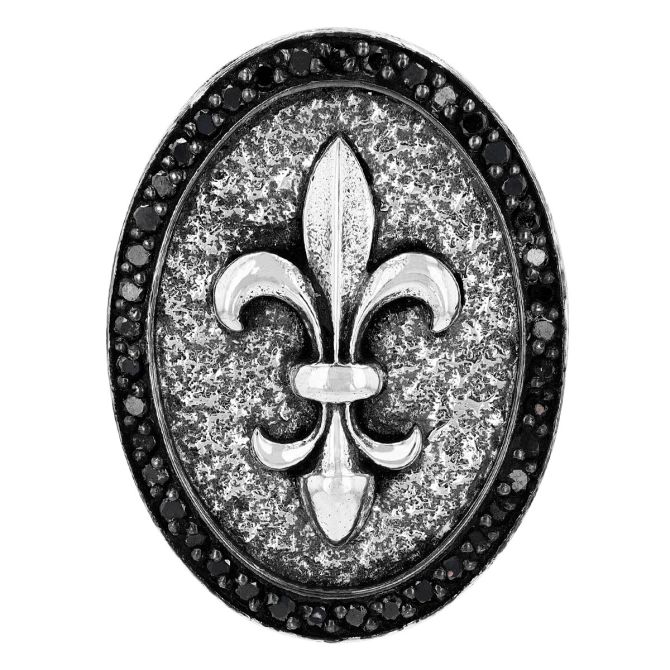 John Varvatos Black Diamond Fleur De Lis Pin in Sterling Silver