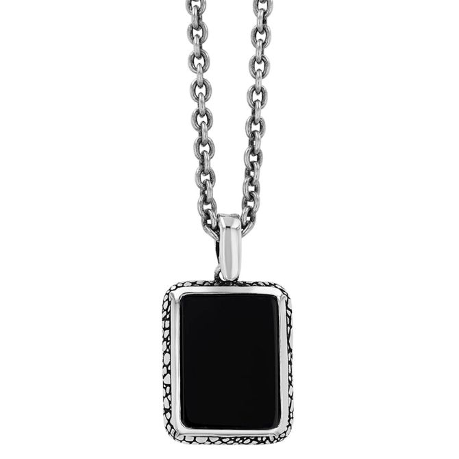 John Varvatos Black Onyx Chalcedony Rectangle Snakeskin Pendant in Sterling Silver