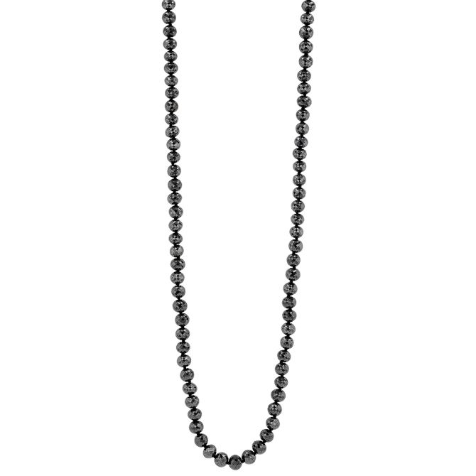 Black Diamond Bead Necklace in White Gold, 24"