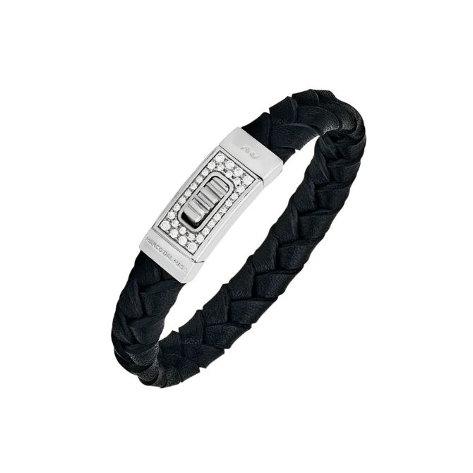 Marco Dal Maso Lash Gladiator Diamond Bracelet in Black Leather & Sterling Silver, 8.5"