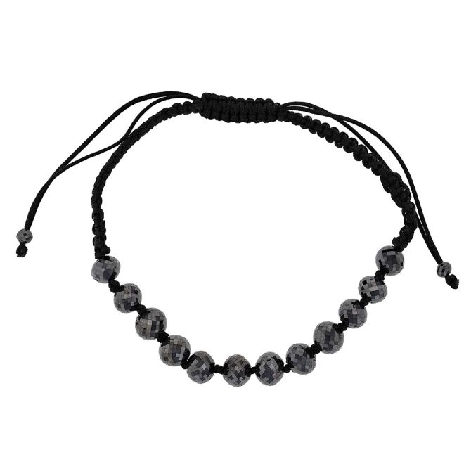 Black Diamond Bead & Leather Cord Men's Bracelet, 8"