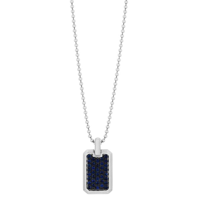 Frederic Sage Sapphire Pave Rectangle Pendant in White Gold, 20"